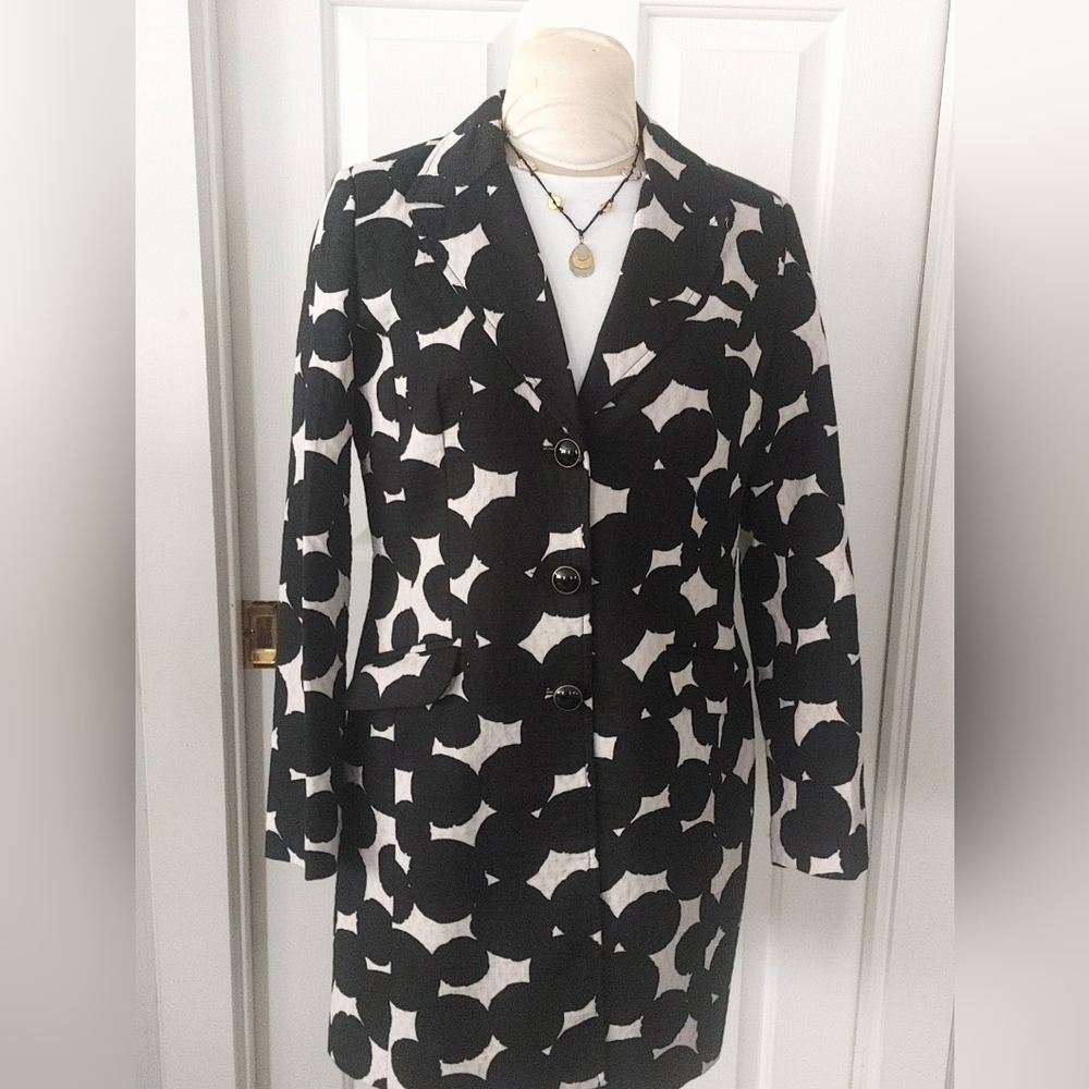 Chapter One Black & White Circle-Print Long Blazer | Free Necklace With Purchase